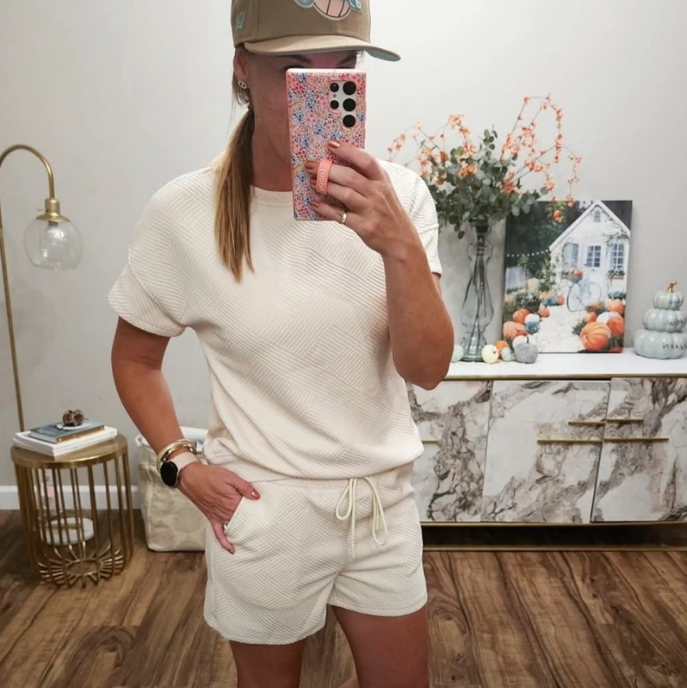 Textured Short Sleeve Top and Shorts Set